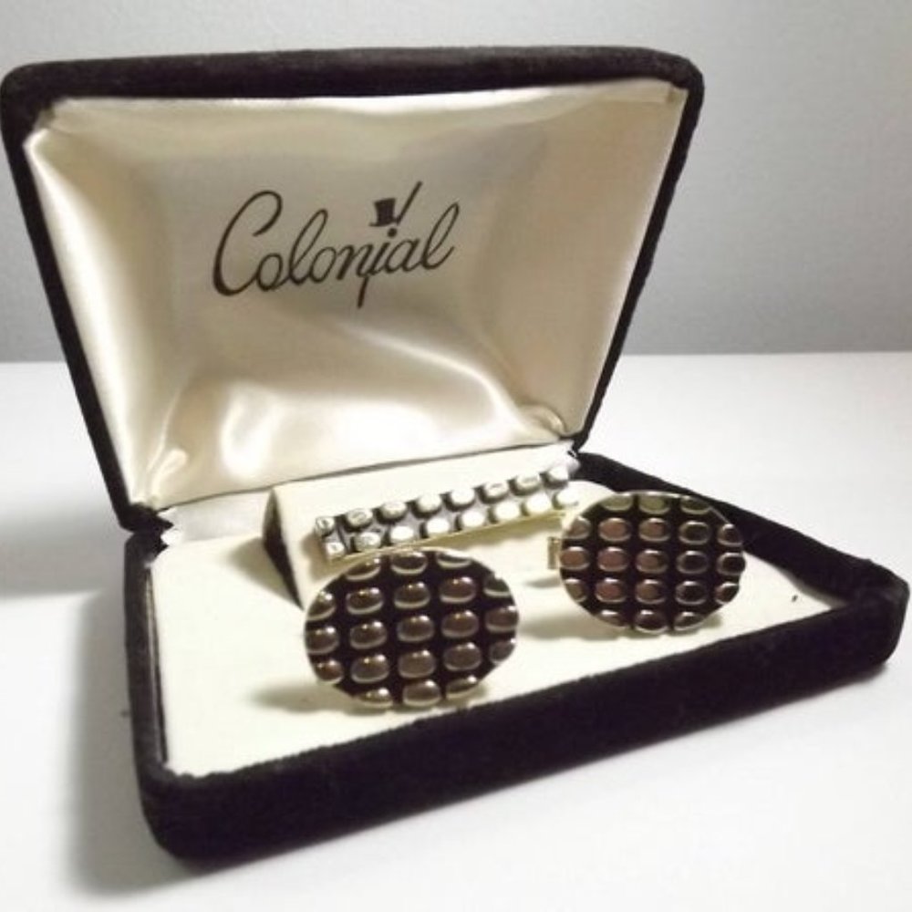 Colonial Cuff Links and Tie Bar Clip Set